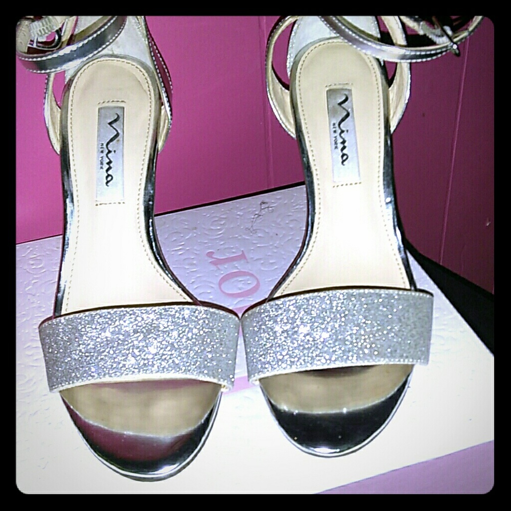 Silver high heels shoes